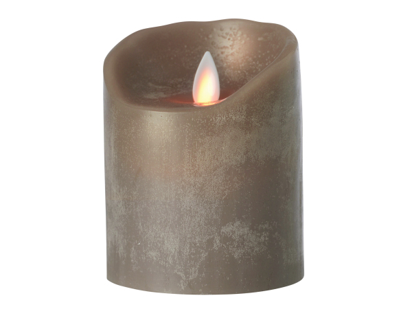 LED Kerze Echtwachs FLAME taupe 10cm